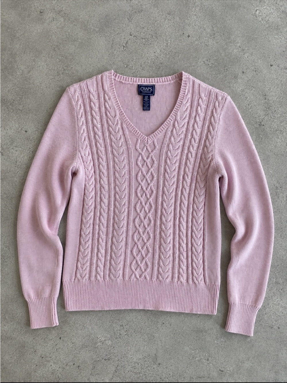 Chaps Classics Pink Cable Knit V-Neck Sweater Woman Large Metallic Preppy